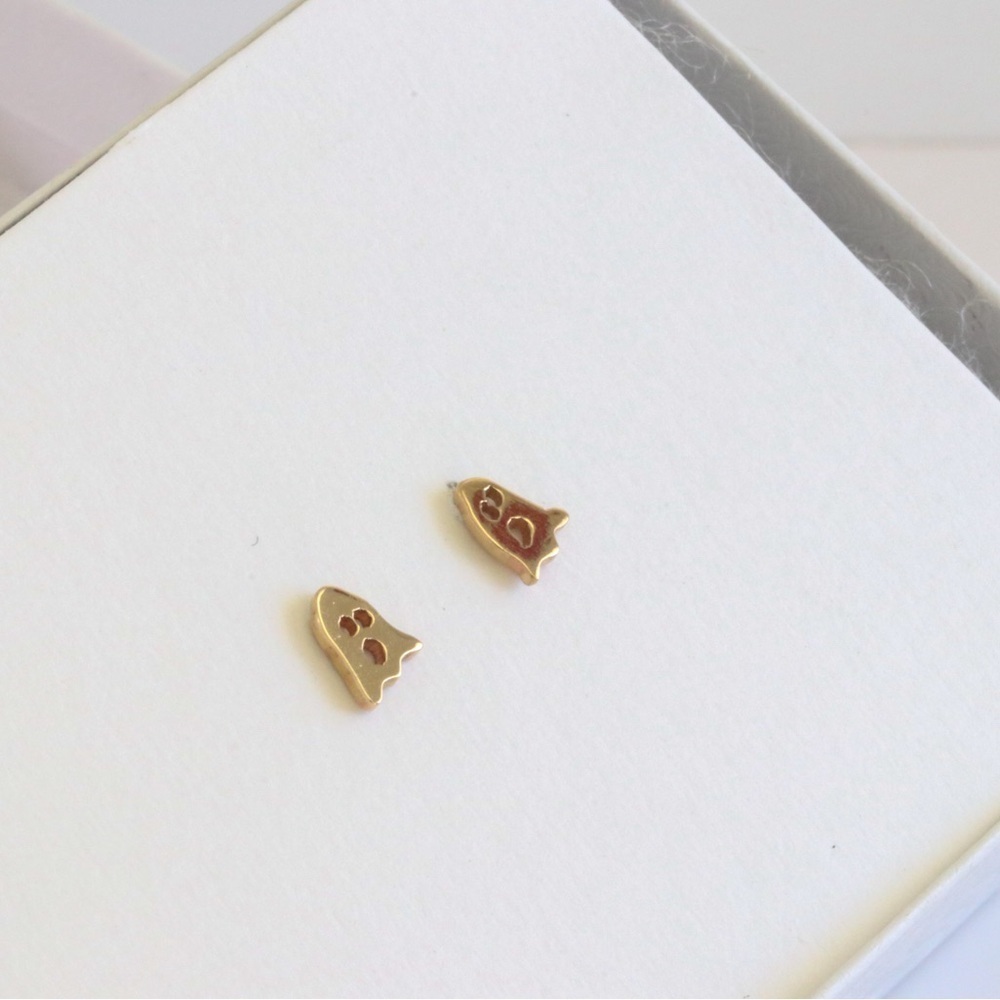 Gold Ghost post earrings - Picture 2 of 6